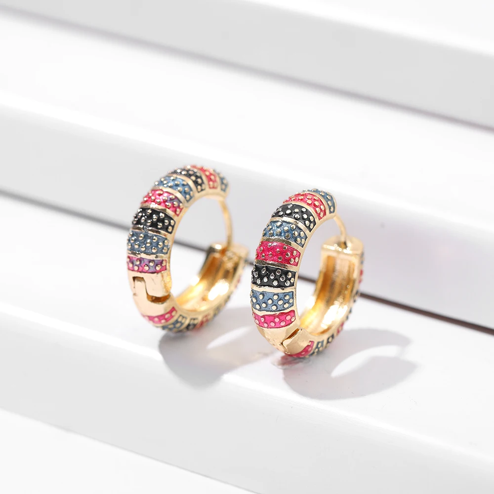 Vintage Enamel Flower Small Hoop Earrings Trendy Geometric Statement Round Circle Huggie Earring Fashion Jewelry Brincos
