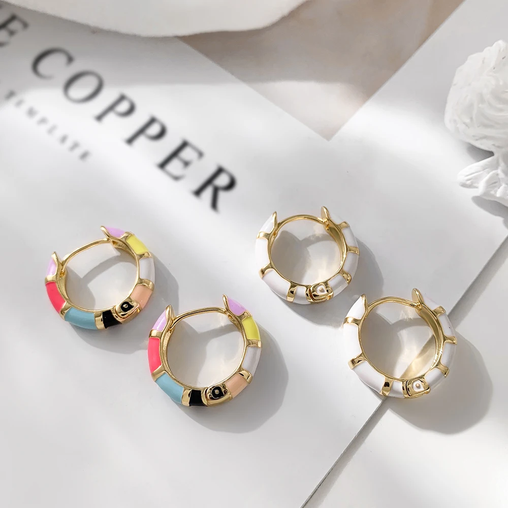 Vintage Enamel Flower Small Hoop Earrings Trendy Geometric Statement Round Circle Huggie Earring Fashion Jewelry Brincos