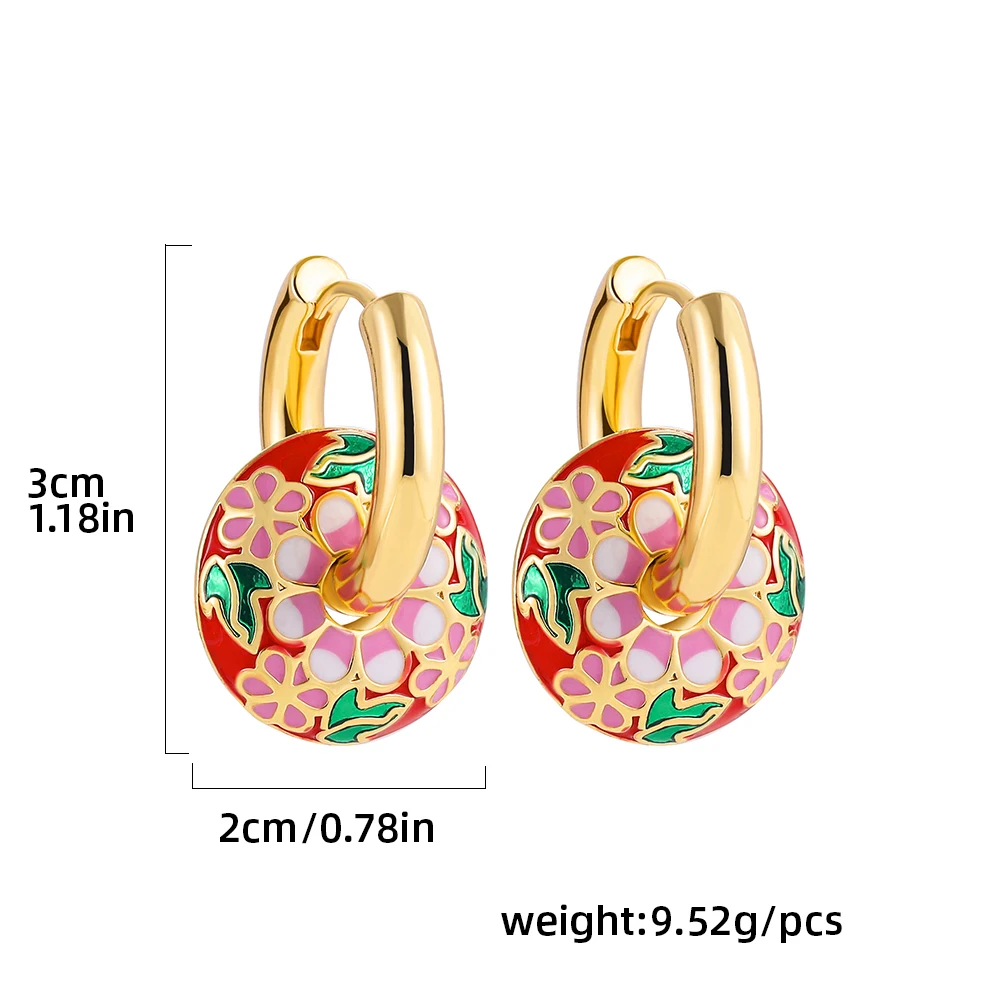 Vintage Enamel Flower Small Hoop Earrings Trendy Geometric Statement Round Circle Huggie Earring Fashion Jewelry Brincos