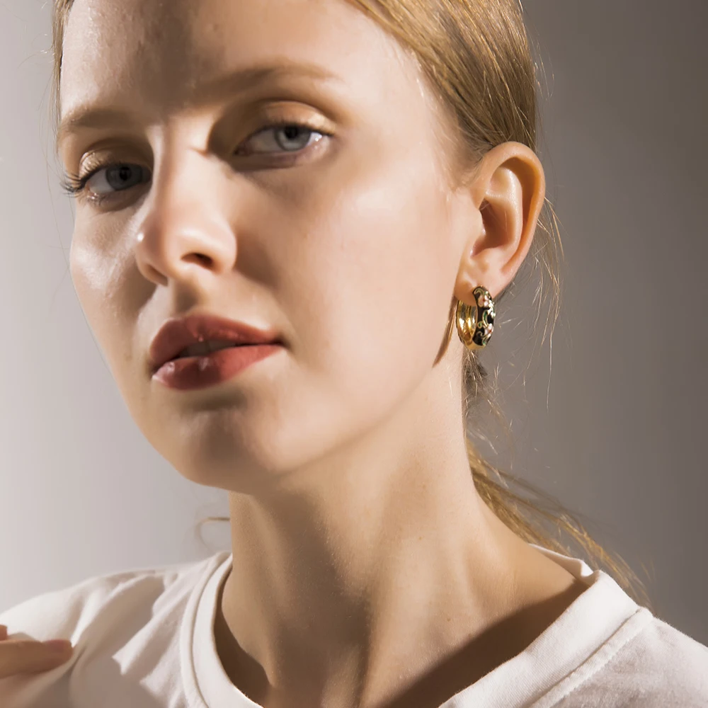Vintage Enamel Flower Small Hoop Earrings Trendy Geometric Statement Round Circle Huggie Earring Fashion Jewelry Brincos