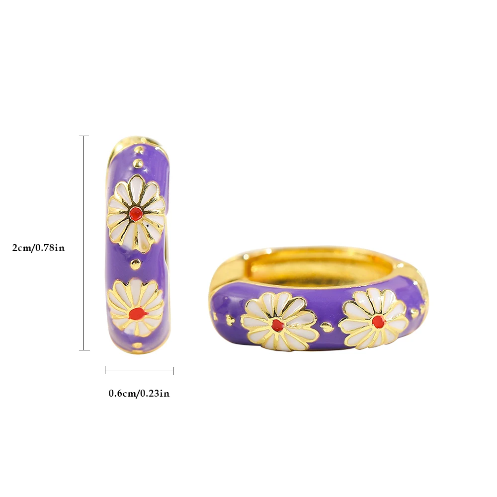 Vintage Enamel Flower Small Hoop Earrings Trendy Geometric Statement Round Circle Huggie Earring Fashion Jewelry Brincos