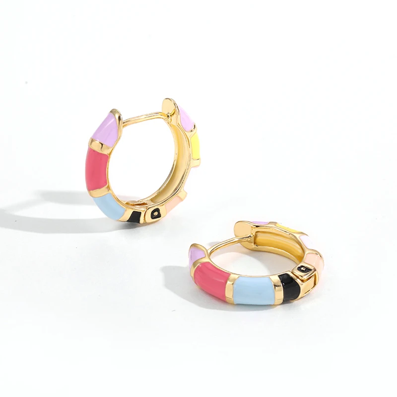 Vintage Enamel Flower Small Hoop Earrings Trendy Geometric Statement Round Circle Huggie Earring Fashion Jewelry Brincos