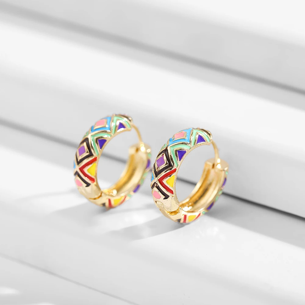 Vintage Enamel Flower Small Hoop Earrings Trendy Geometric Statement Round Circle Huggie Earring Fashion Jewelry Brincos