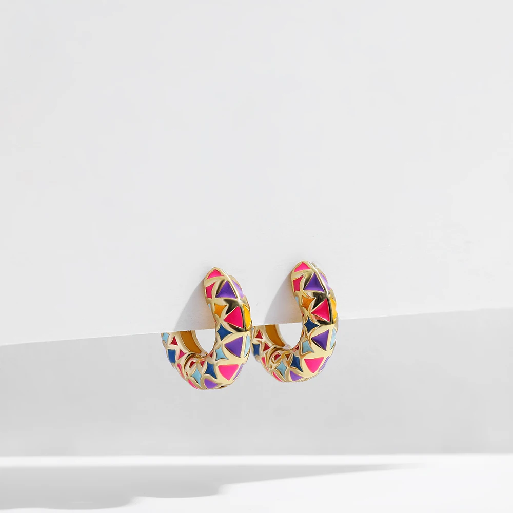 Vintage Enamel Flower Small Hoop Earrings Trendy Geometric Statement Round Circle Huggie Earring Fashion Jewelry Brincos
