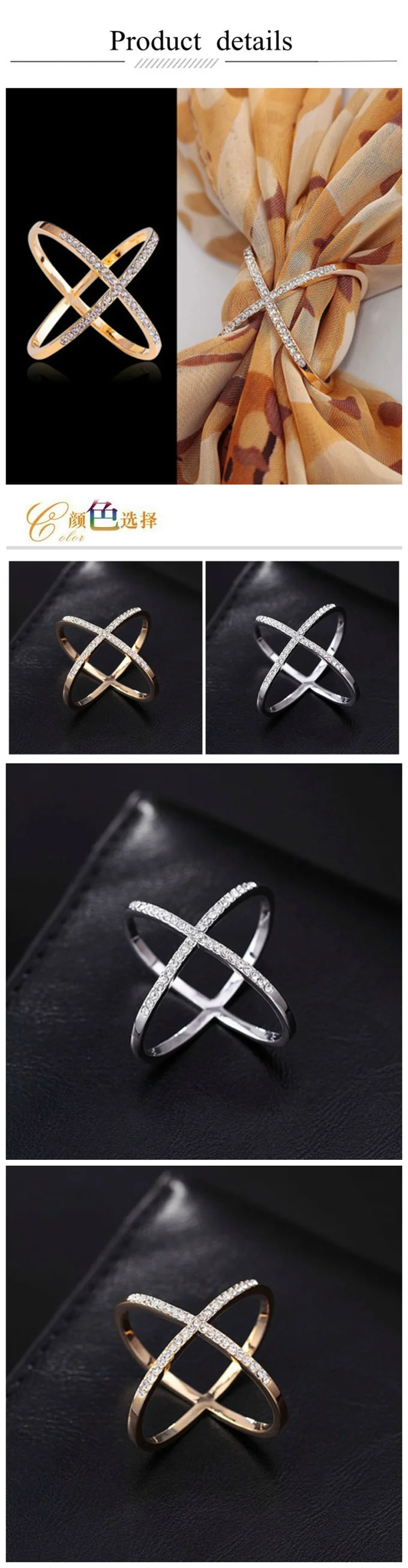 Crystal Brooches Cross Scarf Buckle For Women Hollow X Shape Scarves Buckle Brooch Fashion Jewelry Clothing Accesories