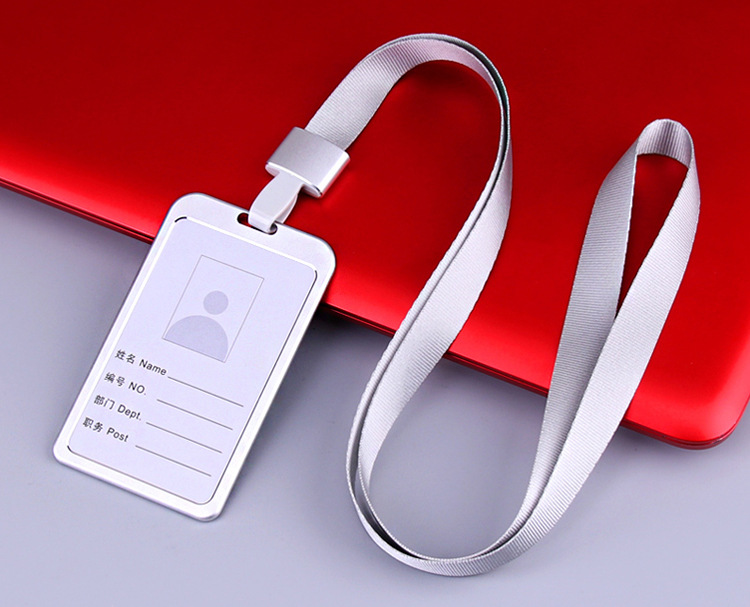Men Women Business Bank Credit Card Holder Name ID Card Cover Work Card Holders with Lanyard Metal Work Identity Badge Case