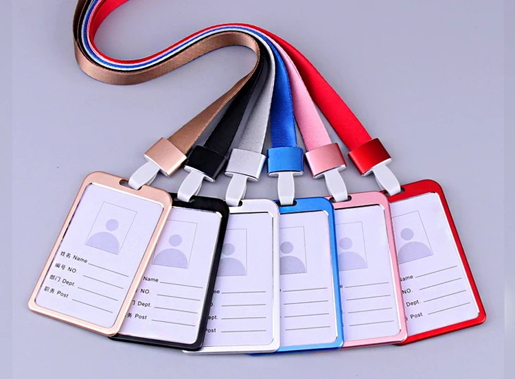 Men Women Business Bank Credit Card Holder Name ID Card Cover Work Card Holders with Lanyard Metal Work Identity Badge Case