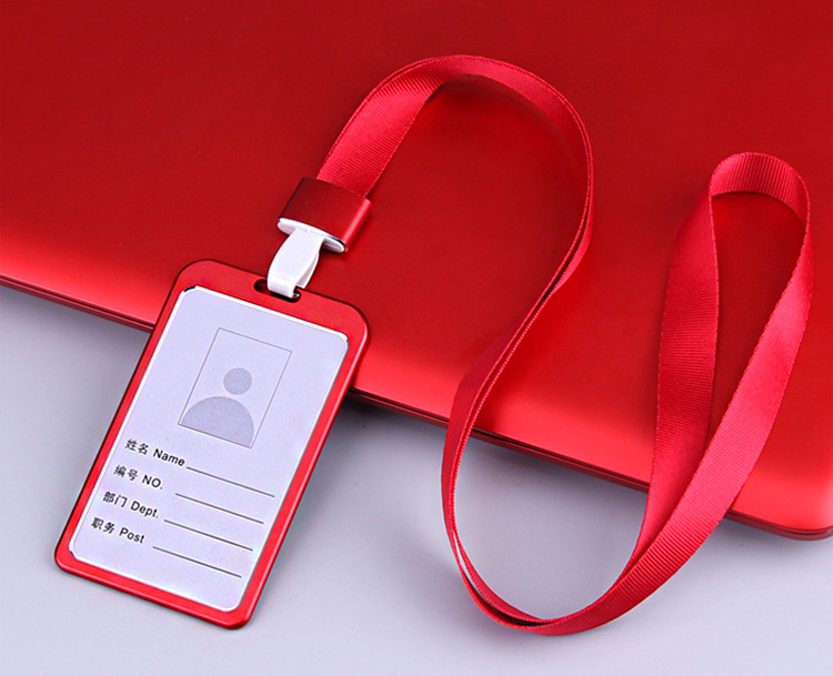Men Women Business Bank Credit Card Holder Name ID Card Cover Work Card Holders with Lanyard Metal Work Identity Badge Case