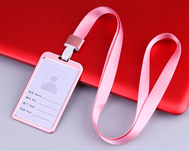 Men Women Business Bank Credit Card Holder Name ID Card Cover Work Card Holders with Lanyard Metal Work Identity Badge Case