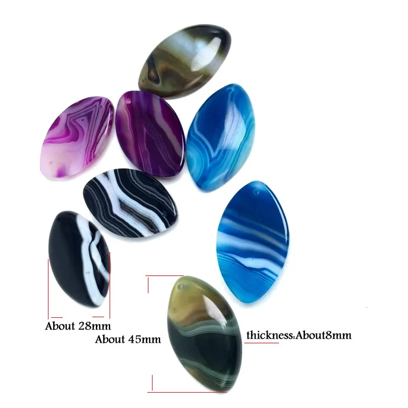 Natural Stone Purple Green Blue Black Striped Agates Beads Marquise Cabochons Stone Pendant 28x45mm For Jewelry Making