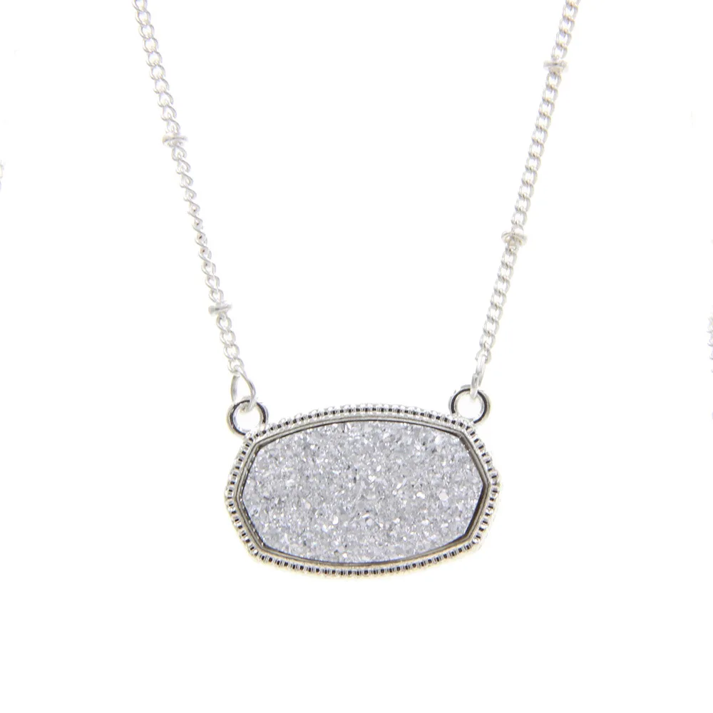 Resin Oval Druzy Pendant Necklace Gold Color Chain Drusy Hexagon Style Necklaces Luxury Designer Brand Fashion Jewelry for Women