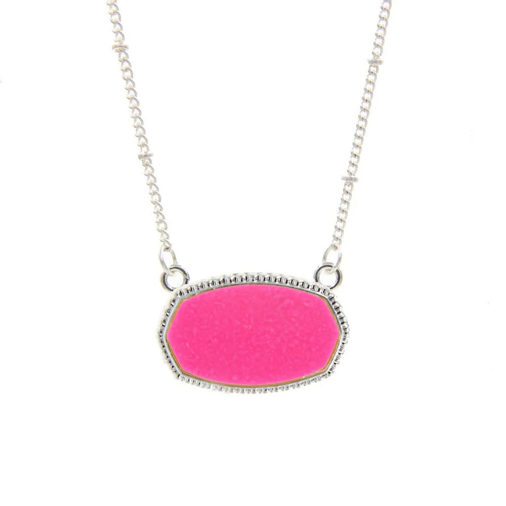 Resin Oval Druzy Pendant Necklace Gold Color Chain Drusy Hexagon Style Necklaces Luxury Designer Brand Fashion Jewelry for Women