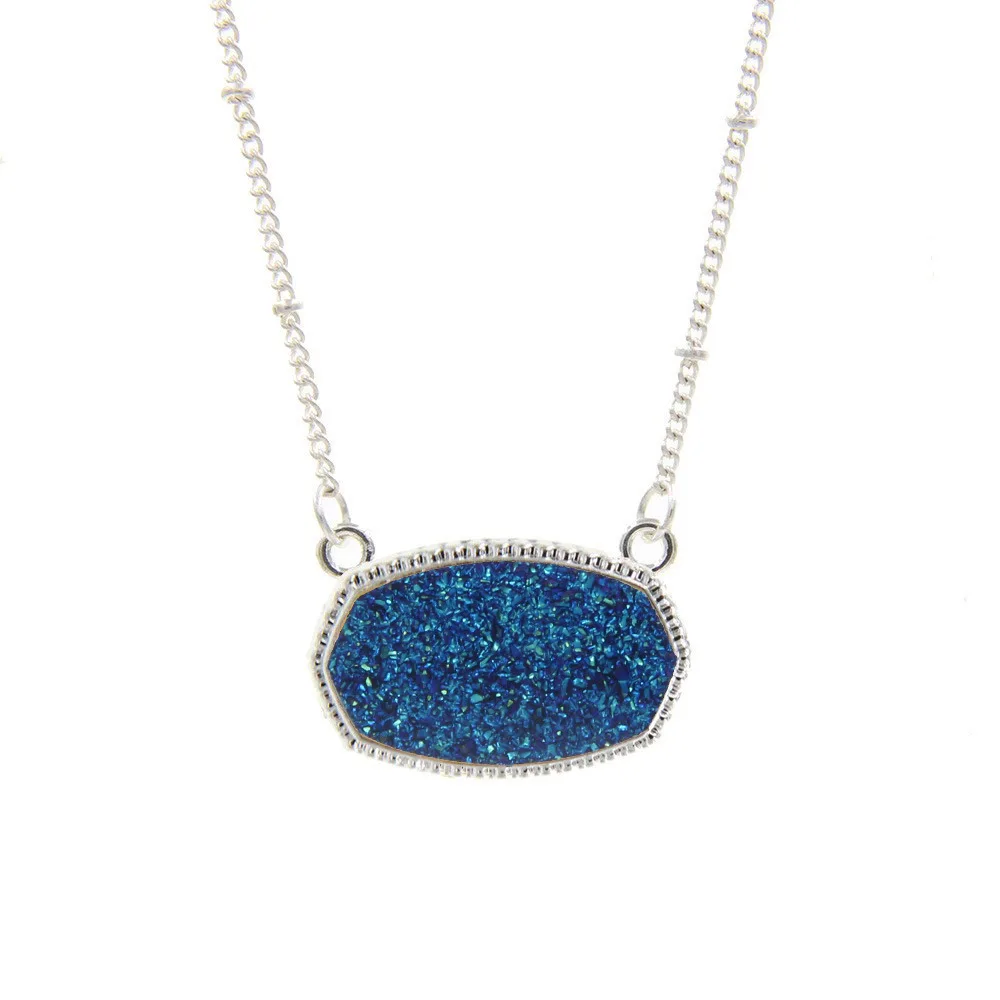 Resin Oval Druzy Pendant Necklace Gold Color Chain Drusy Hexagon Style Necklaces Luxury Designer Brand Fashion Jewelry for Women