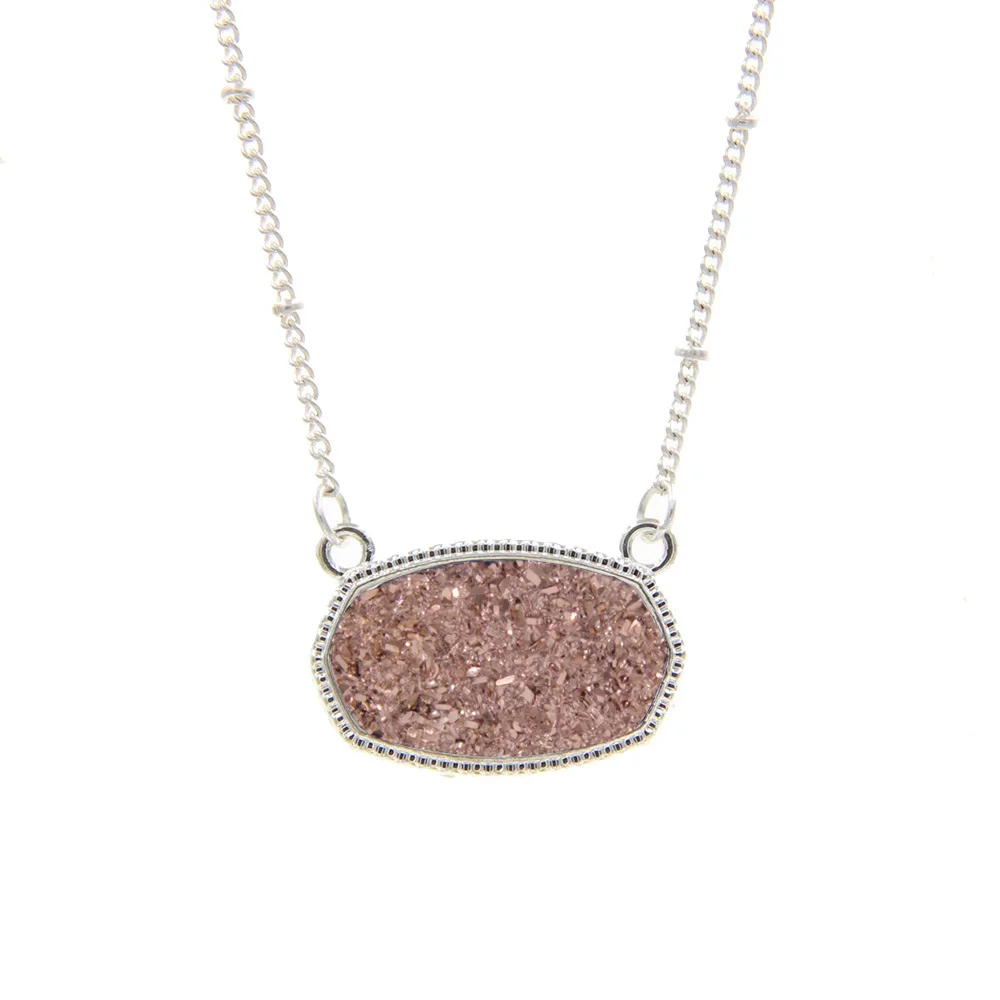 Resin Oval Druzy Pendant Necklace Gold Color Chain Drusy Hexagon Style Necklaces Luxury Designer Brand Fashion Jewelry for Women