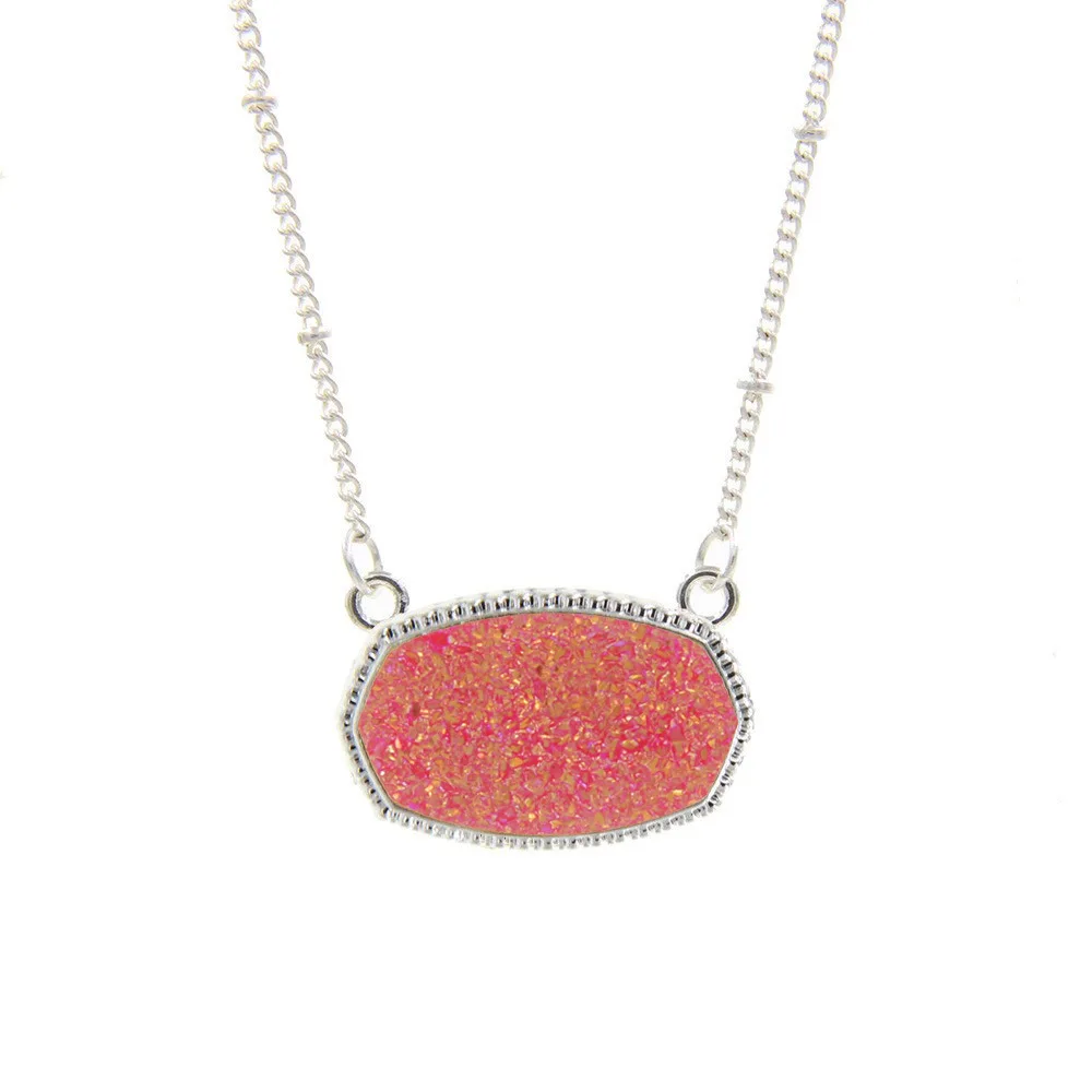 Resin Oval Druzy Pendant Necklace Gold Color Chain Drusy Hexagon Style Necklaces Luxury Designer Brand Fashion Jewelry for Women
