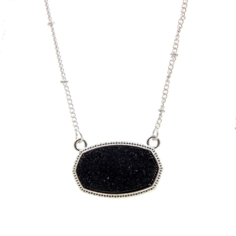 Resin Oval Druzy Pendant Necklace Gold Color Chain Drusy Hexagon Style Necklaces Luxury Designer Brand Fashion Jewelry for Women