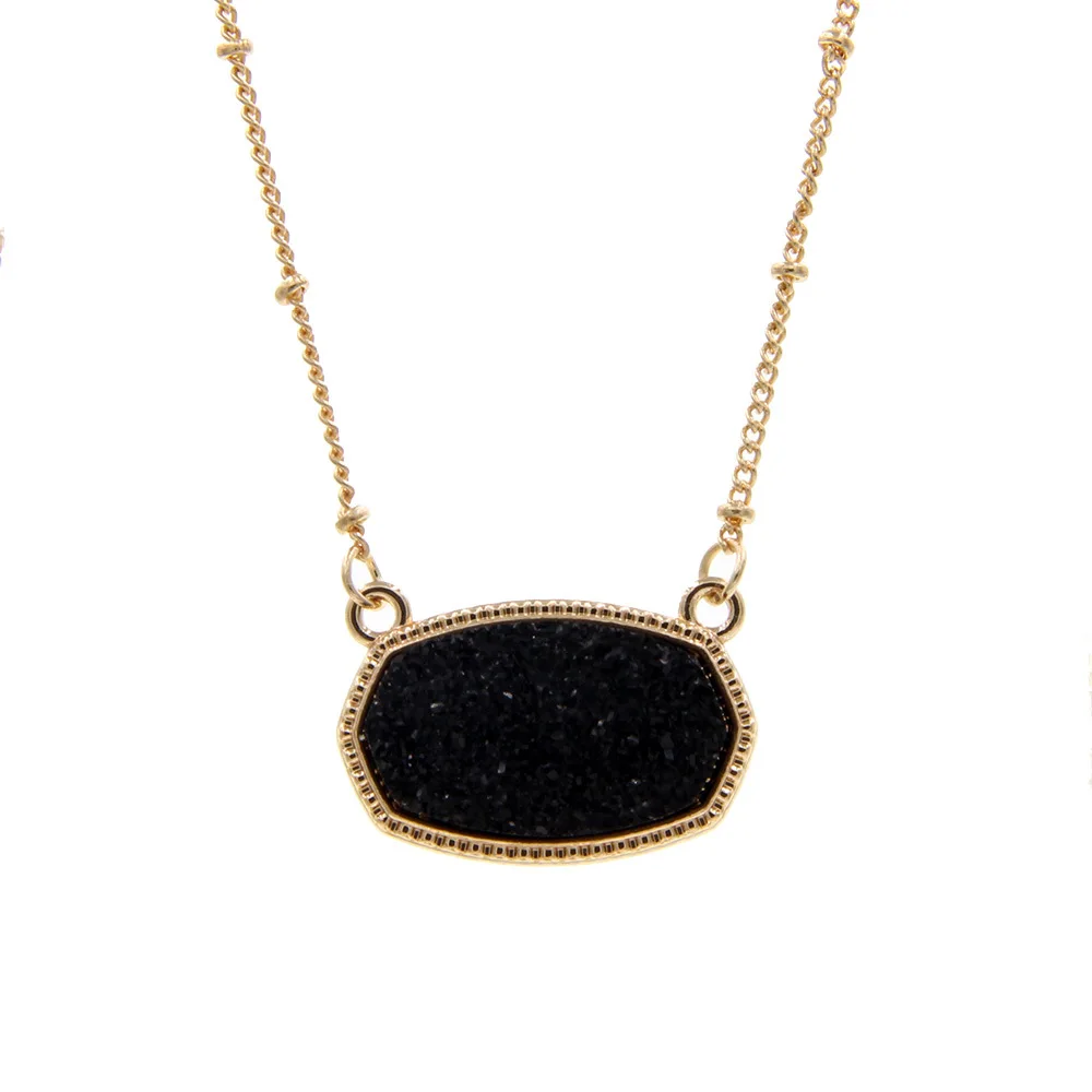 Resin Oval Druzy Pendant Necklace Gold Color Chain Drusy Hexagon Style Necklaces Luxury Designer Brand Fashion Jewelry for Women