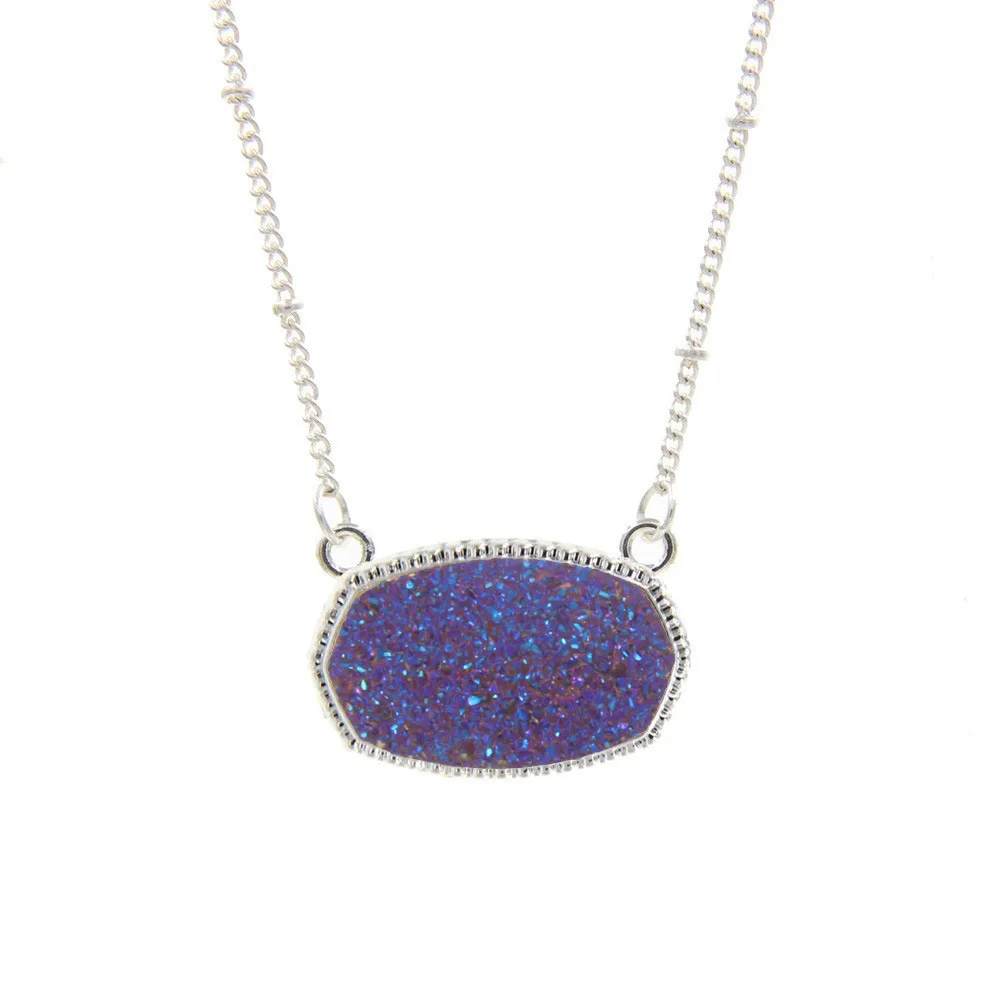 Resin Oval Druzy Pendant Necklace Gold Color Chain Drusy Hexagon Style Necklaces Luxury Designer Brand Fashion Jewelry for Women