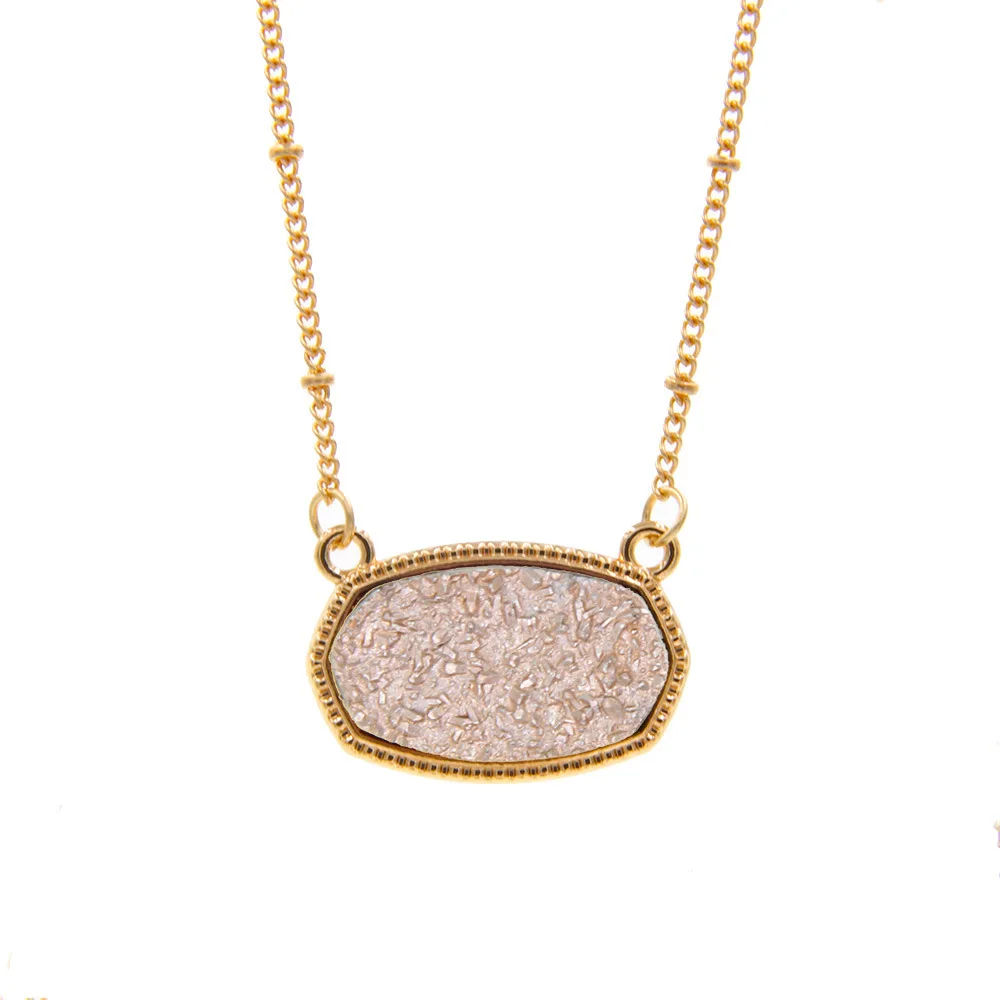 Resin Oval Druzy Pendant Necklace Gold Color Chain Drusy Hexagon Style Necklaces Luxury Designer Brand Fashion Jewelry for Women
