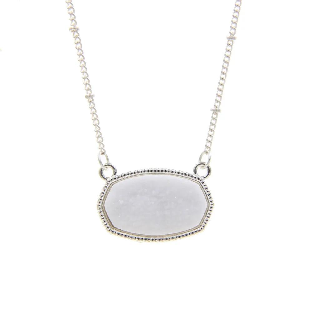 Resin Oval Druzy Pendant Necklace Gold Color Chain Drusy Hexagon Style Necklaces Luxury Designer Brand Fashion Jewelry for Women