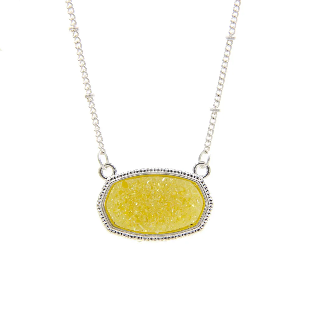 Resin Oval Druzy Pendant Necklace Gold Color Chain Drusy Hexagon Style Necklaces Luxury Designer Brand Fashion Jewelry for Women