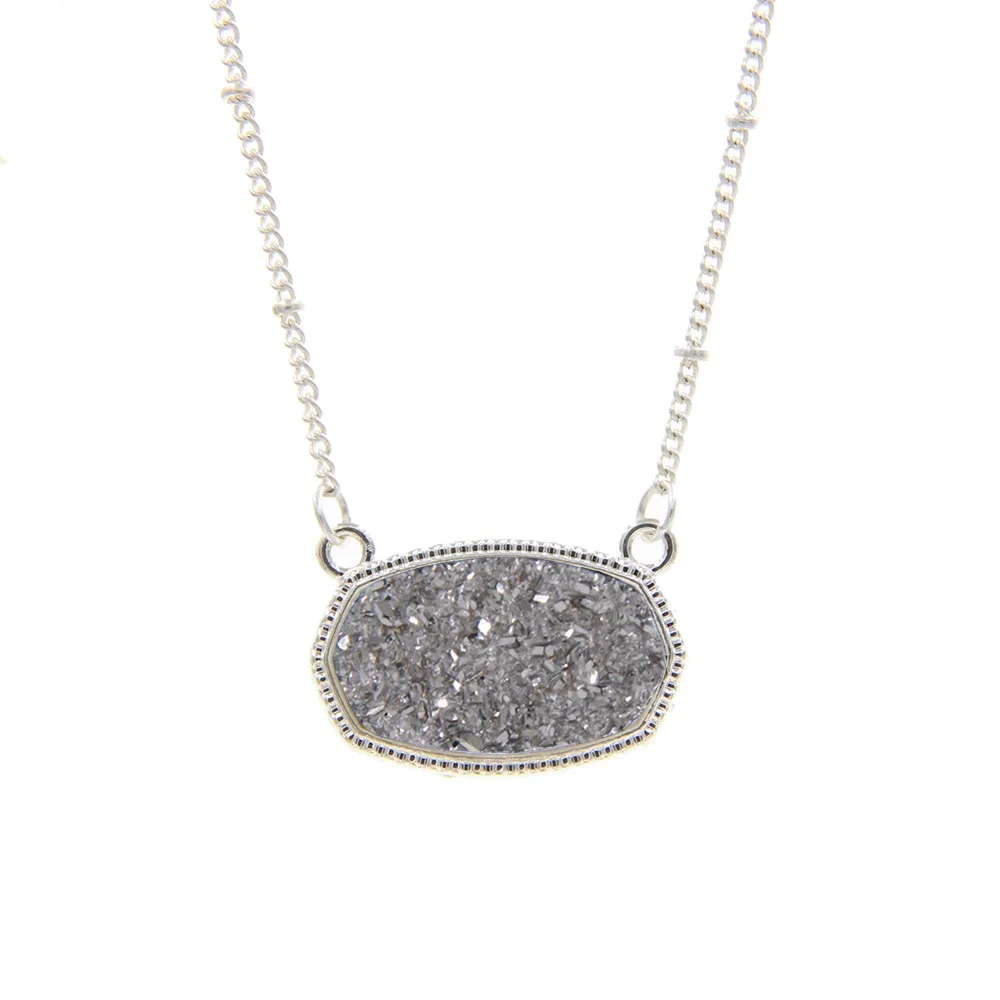 Resin Oval Druzy Pendant Necklace Gold Color Chain Drusy Hexagon Style Necklaces Luxury Designer Brand Fashion Jewelry for Women