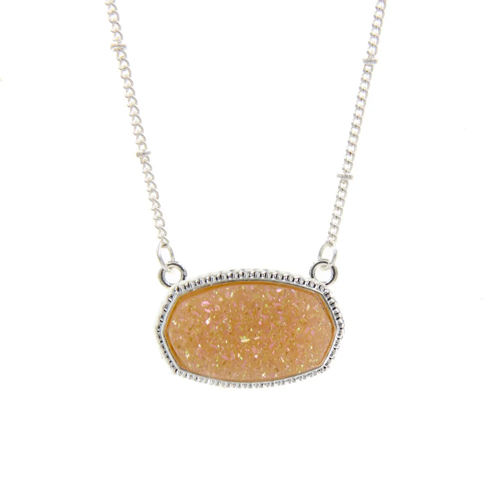 Resin Oval Druzy Pendant Necklace Gold Color Chain Drusy Hexagon Style Necklaces Luxury Designer Brand Fashion Jewelry for Women