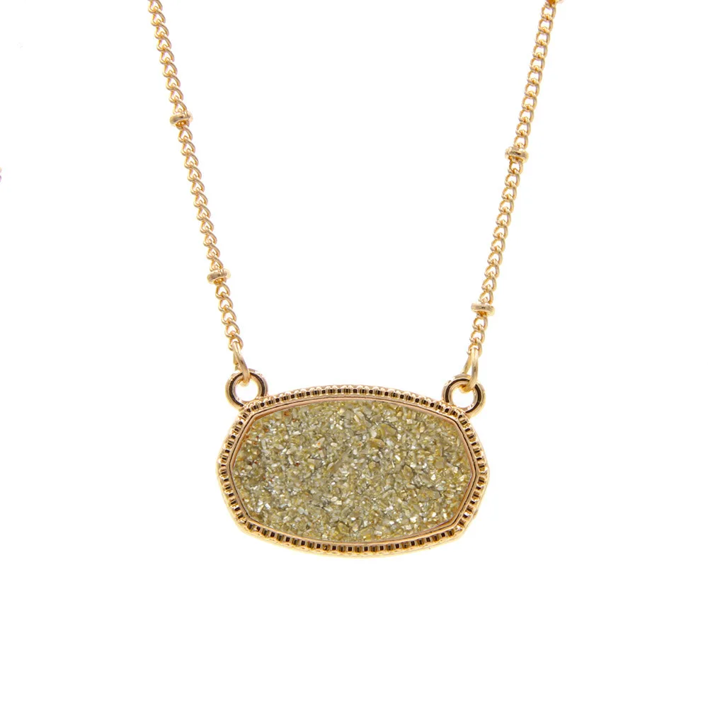 Resin Oval Druzy Pendant Necklace Gold Color Chain Drusy Hexagon Style Necklaces Luxury Designer Brand Fashion Jewelry for Women