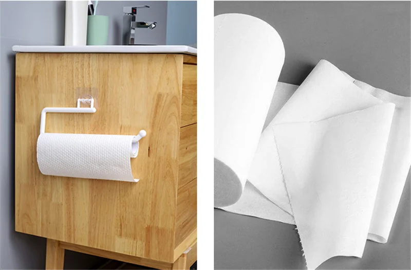Kitchen Tissue Holder Hanging Toilet Roll Paper Towel Holder Rack Kitchen Bathroom Cabinet Door Hook Holder Organizer