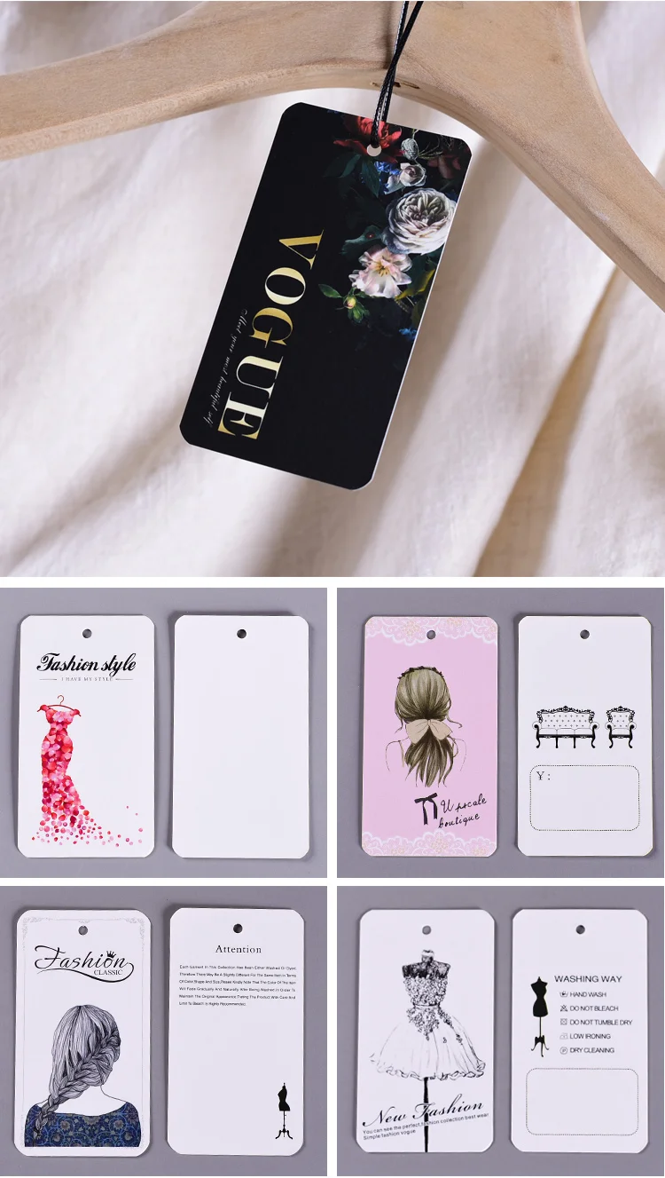 300gsm coated paper garment Clothing Clothes Hanging Tags Swing Tags Brand Name Labels Fashion Design Stock Cards Wholesale