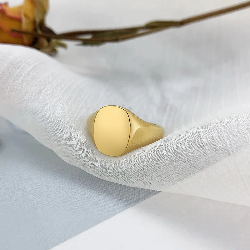 Round Top Signet Ring Womens Stainless Steel Metal Pinky Rings Minimalist Everyday Jewelry Gift