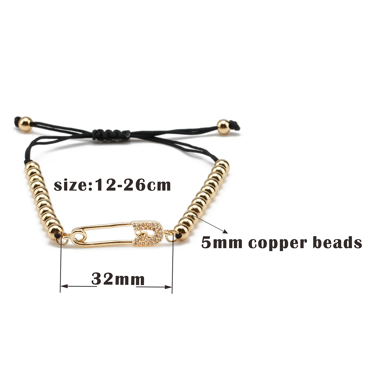 Cubic Zirconia Crystal Gold-plated Brass Safety Pin Charm Bracelet Women Red Cord Copper CZ Chain Adjustable Slide Jewelry Gift