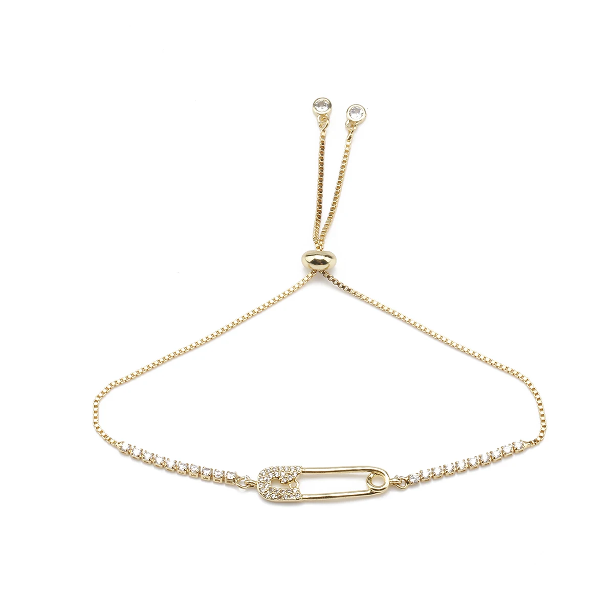 Cubic Zirconia Crystal Gold-plated Brass Safety Pin Charm Bracelet Women Red Cord Copper CZ Chain Adjustable Slide Jewelry Gift