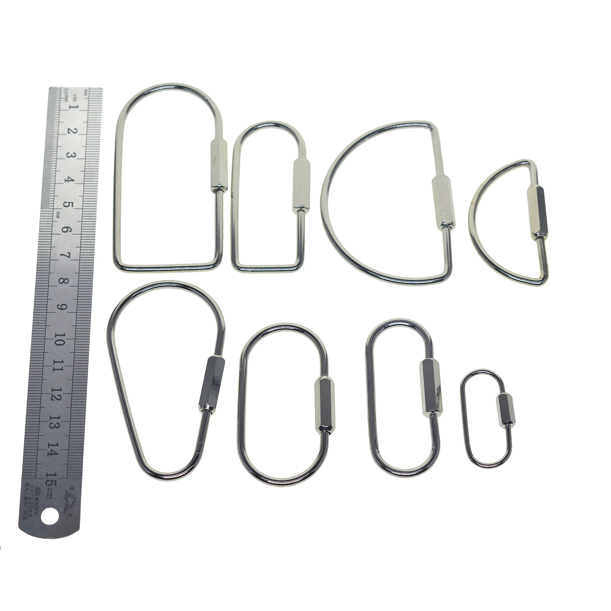 8 Style Stylish Simple Design Silver Plate Brass Oval Drop Rectangle Screw Locking Carabiner Key Ring Keychain EDC Gift