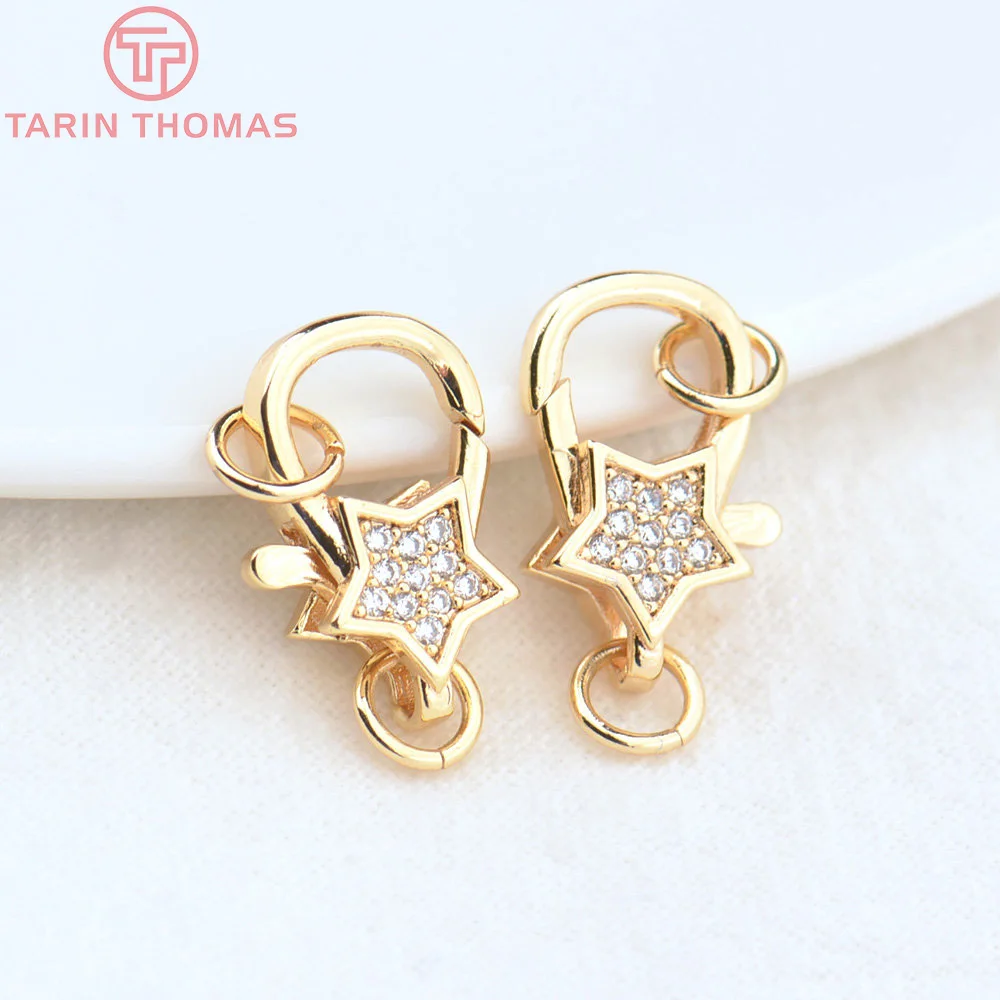 (3280)2PCS 11x15.5MM 24K Gold Color Brass with Zircon Necklace Bracelet Connector Clasps High Quality DIY Jewelry Making Finding