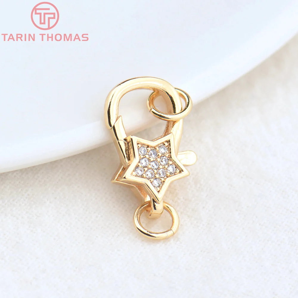(3280)2PCS 11x15.5MM 24K Gold Color Brass with Zircon Necklace Bracelet Connector Clasps High Quality DIY Jewelry Making Finding