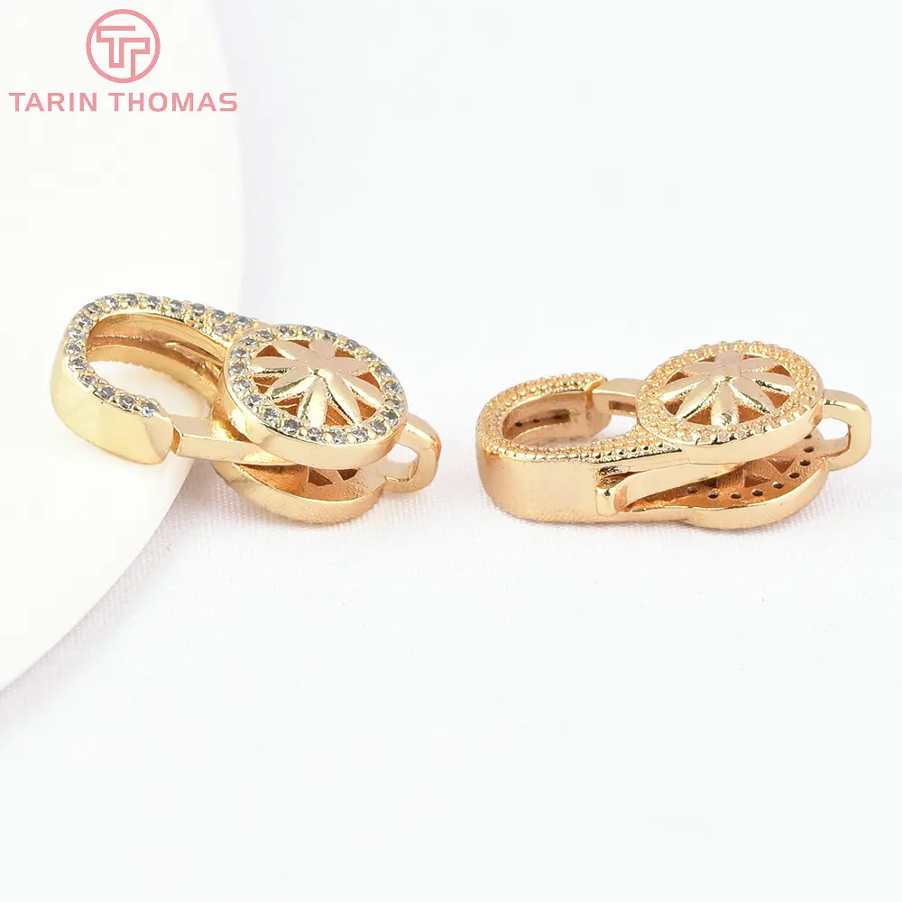 (3280)2PCS 11x15.5MM 24K Gold Color Brass with Zircon Necklace Bracelet Connector Clasps High Quality DIY Jewelry Making Finding