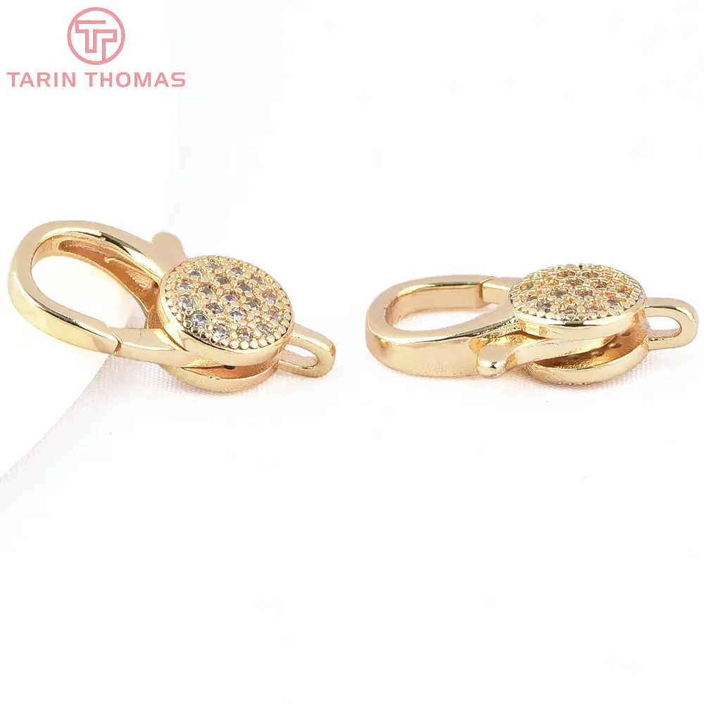 (3280)2PCS 11x15.5MM 24K Gold Color Brass with Zircon Necklace Bracelet Connector Clasps High Quality DIY Jewelry Making Finding