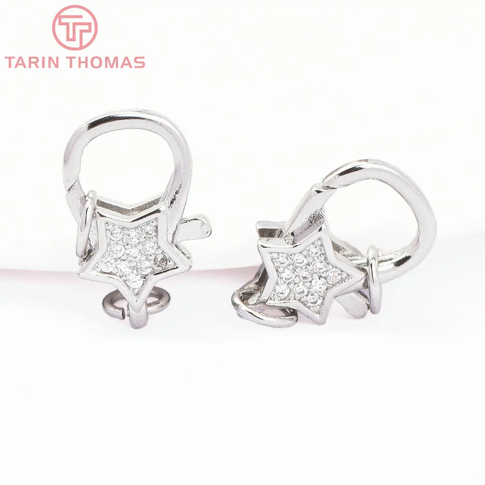 (3280)2PCS 11x15.5MM 24K Gold Color Brass with Zircon Necklace Bracelet Connector Clasps High Quality DIY Jewelry Making Finding