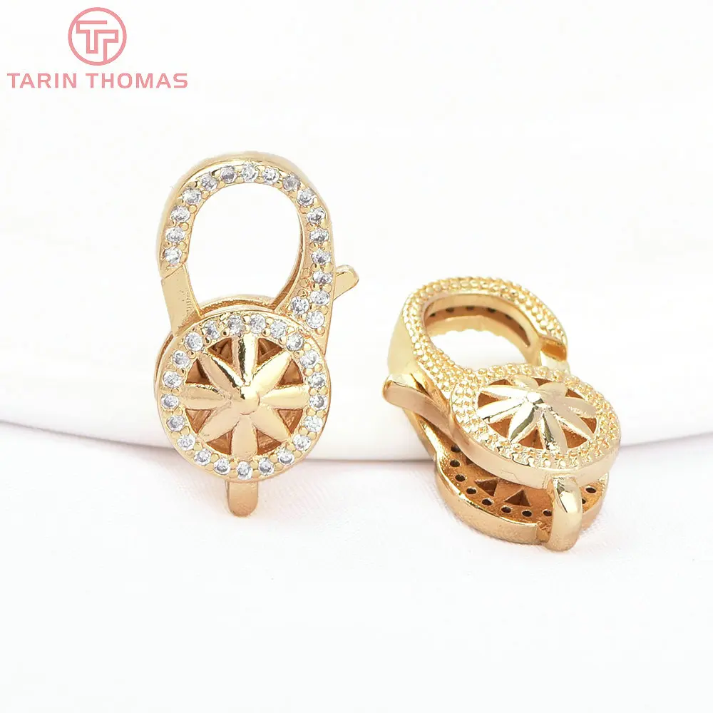 (3280)2PCS 11x15.5MM 24K Gold Color Brass with Zircon Necklace Bracelet Connector Clasps High Quality DIY Jewelry Making Finding