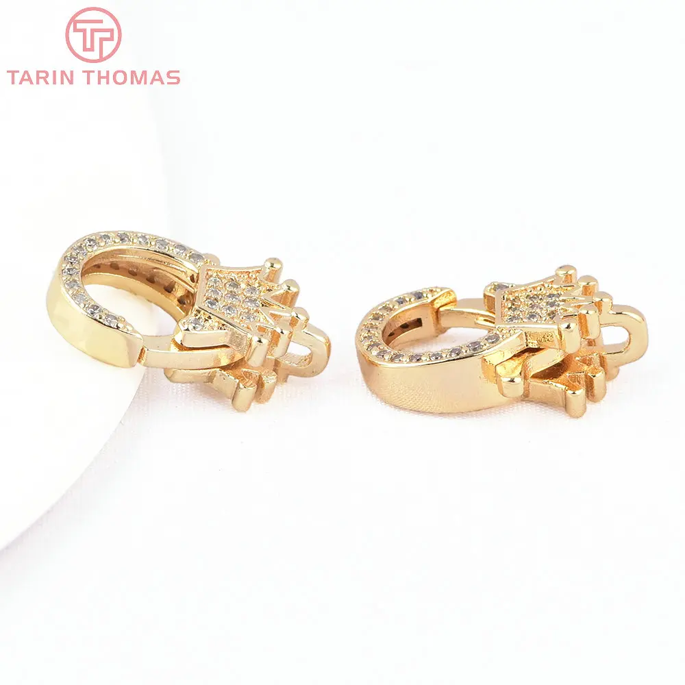 (3280)2PCS 11x15.5MM 24K Gold Color Brass with Zircon Necklace Bracelet Connector Clasps High Quality DIY Jewelry Making Finding