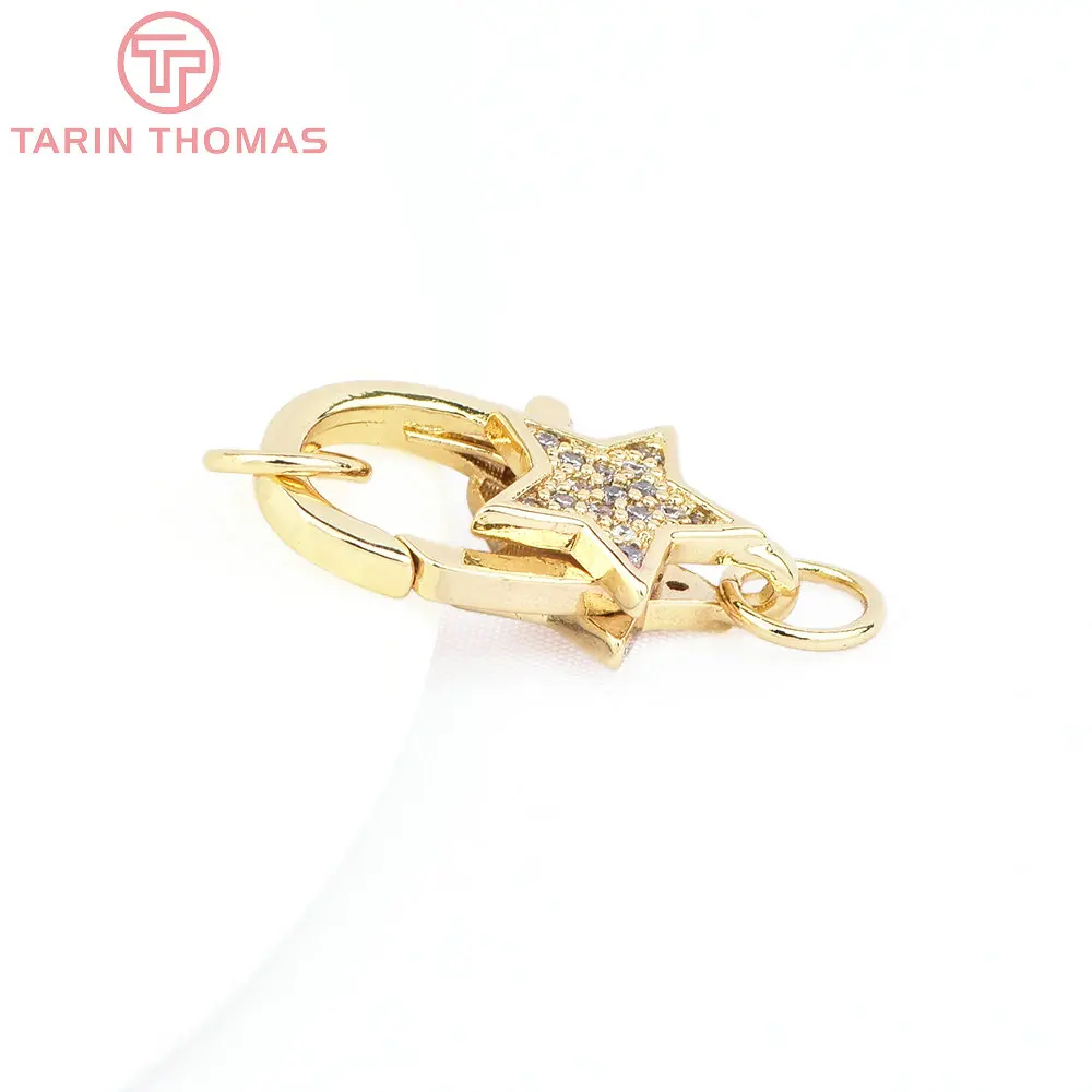 (3280)2PCS 11x15.5MM 24K Gold Color Brass with Zircon Necklace Bracelet Connector Clasps High Quality DIY Jewelry Making Finding