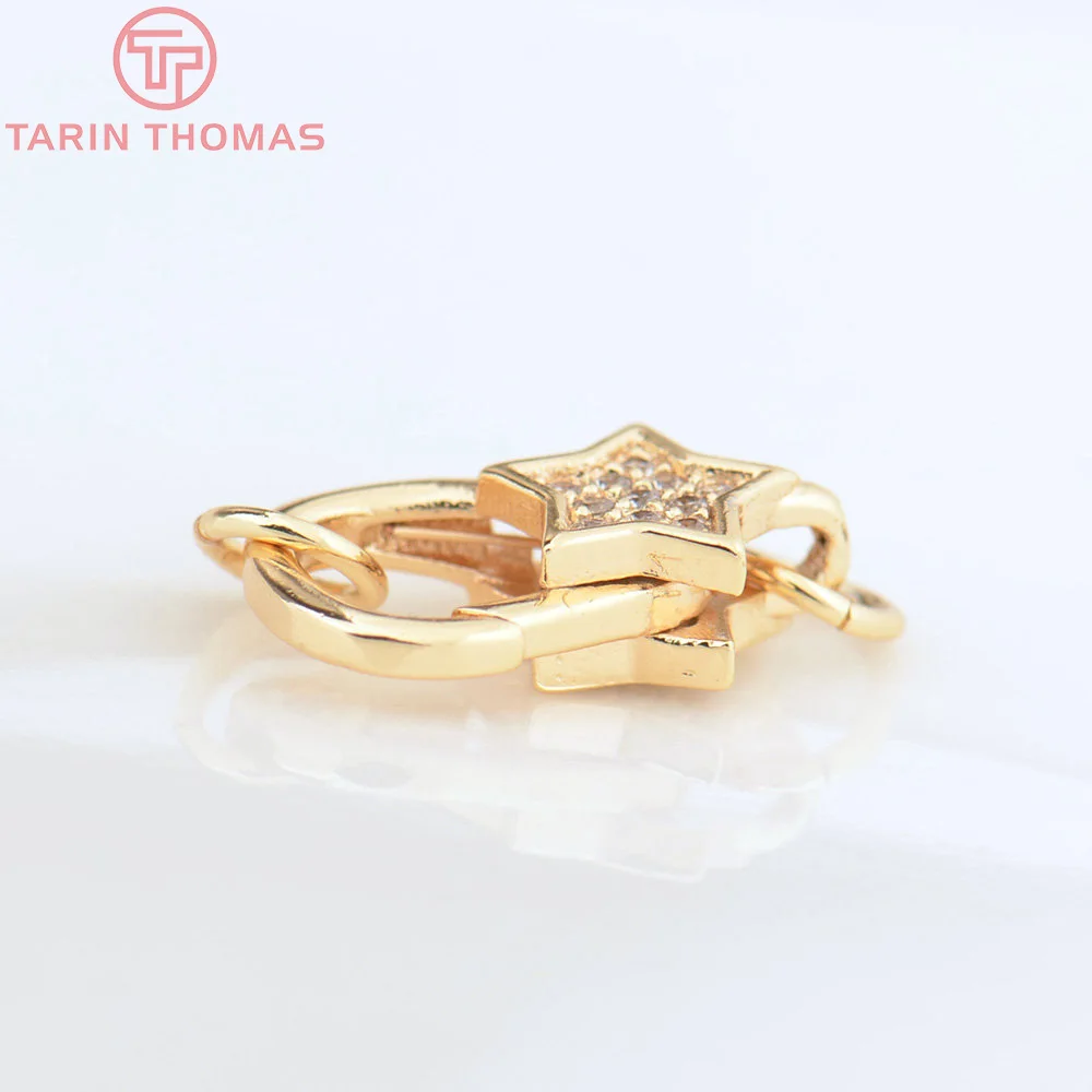 (3280)2PCS 11x15.5MM 24K Gold Color Brass with Zircon Necklace Bracelet Connector Clasps High Quality DIY Jewelry Making Finding