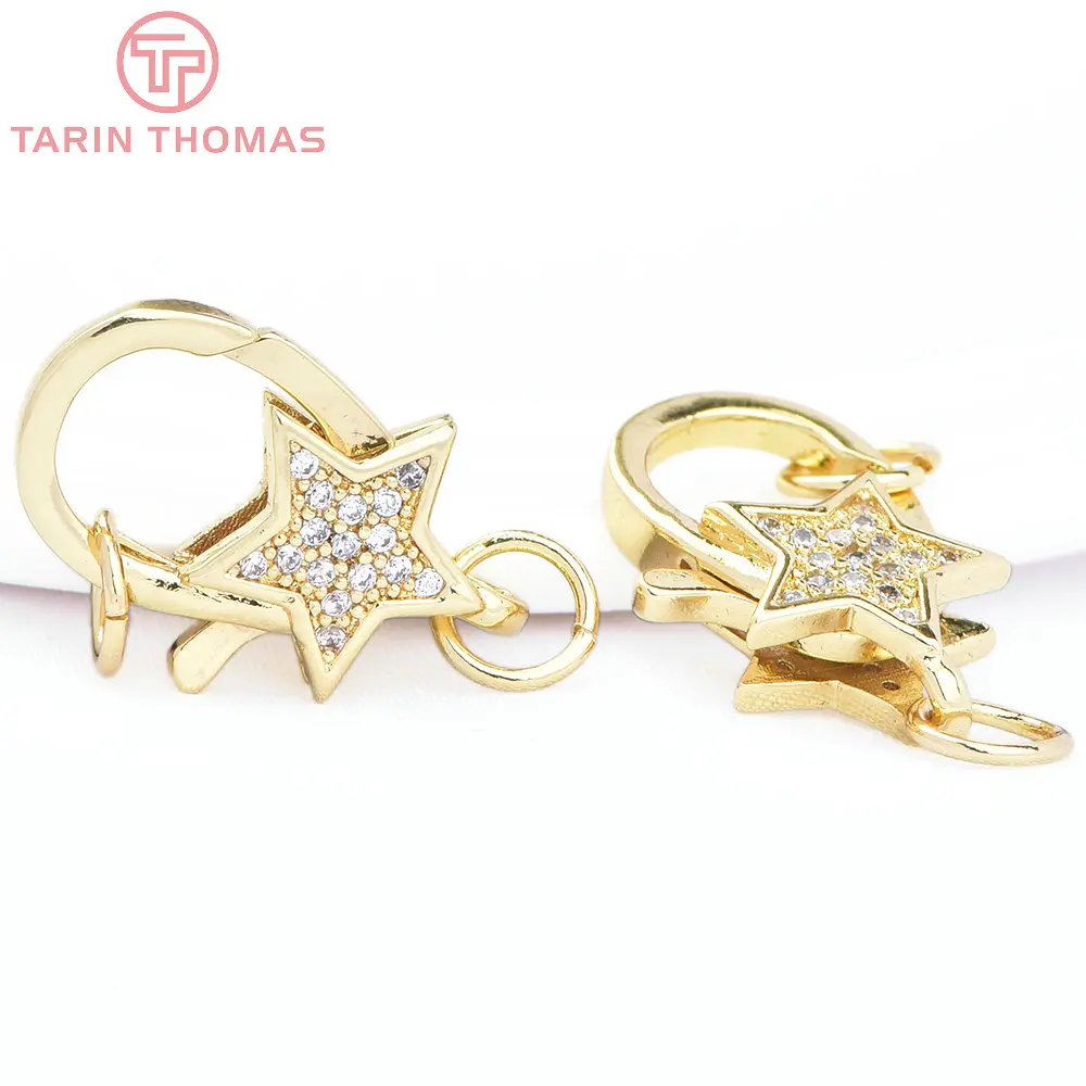 (3280)2PCS 11x15.5MM 24K Gold Color Brass with Zircon Necklace Bracelet Connector Clasps High Quality DIY Jewelry Making Finding