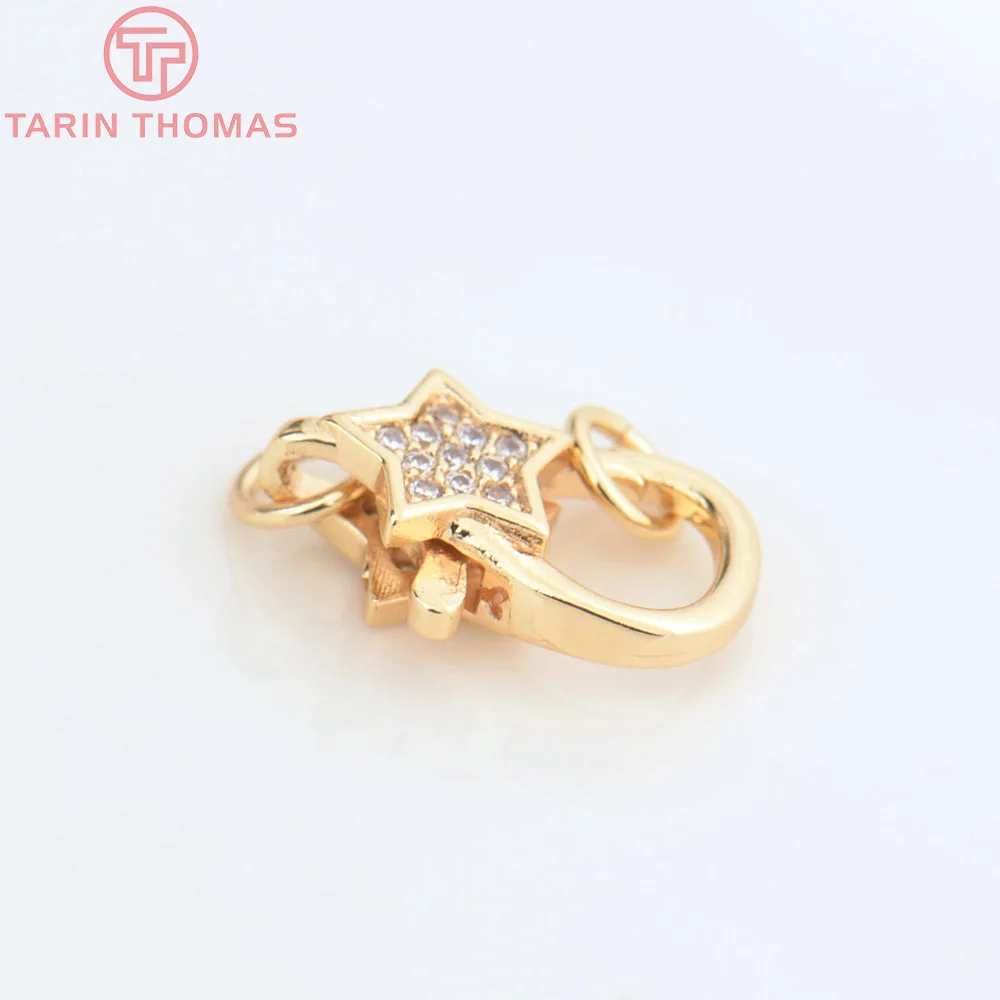 (3280)2PCS 11x15.5MM 24K Gold Color Brass with Zircon Necklace Bracelet Connector Clasps High Quality DIY Jewelry Making Finding