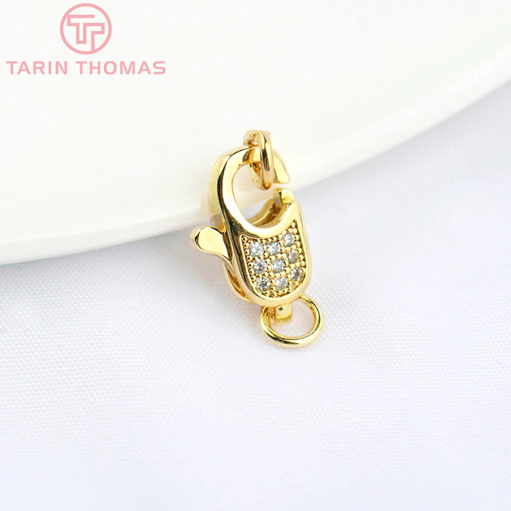 (3280)2PCS 11x15.5MM 24K Gold Color Brass with Zircon Necklace Bracelet Connector Clasps High Quality DIY Jewelry Making Finding