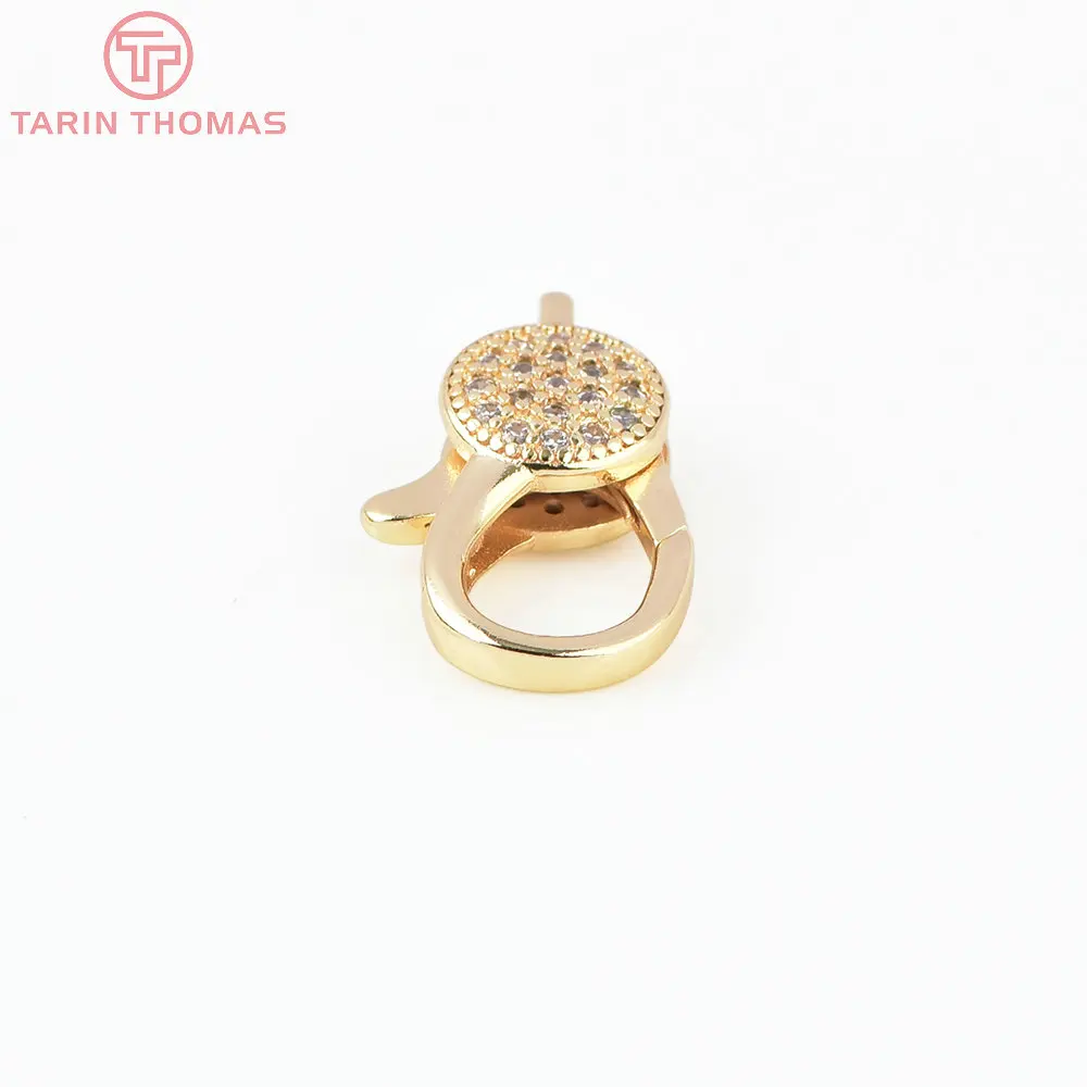 (3280)2PCS 11x15.5MM 24K Gold Color Brass with Zircon Necklace Bracelet Connector Clasps High Quality DIY Jewelry Making Finding