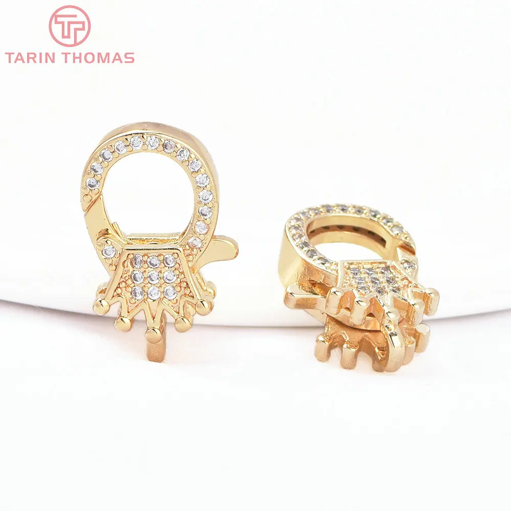 (3280)2PCS 11x15.5MM 24K Gold Color Brass with Zircon Necklace Bracelet Connector Clasps High Quality DIY Jewelry Making Finding