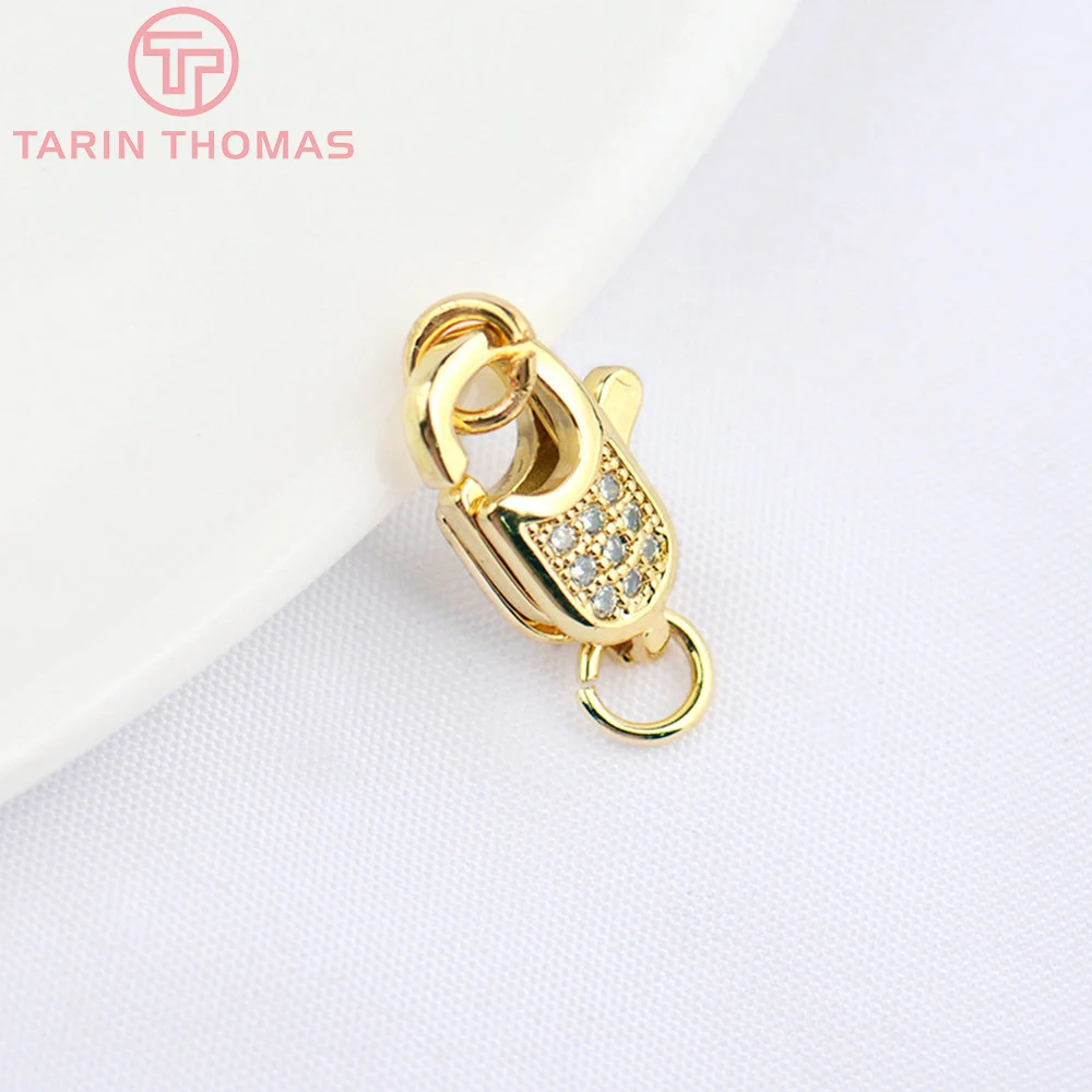 (3280)2PCS 11x15.5MM 24K Gold Color Brass with Zircon Necklace Bracelet Connector Clasps High Quality DIY Jewelry Making Finding