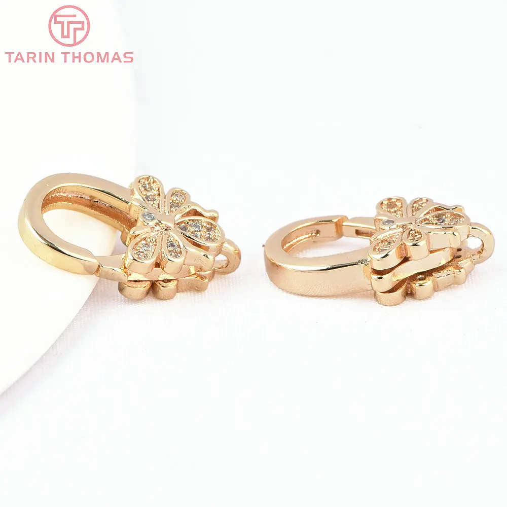 (3280)2PCS 11x15.5MM 24K Gold Color Brass with Zircon Necklace Bracelet Connector Clasps High Quality DIY Jewelry Making Finding